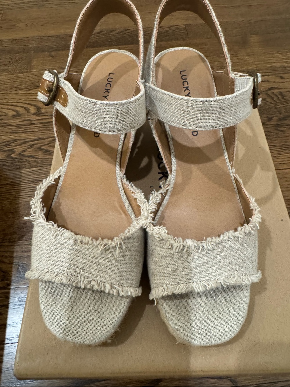 Lucky Brand Natural Frayed Fabric Wedge Sandals